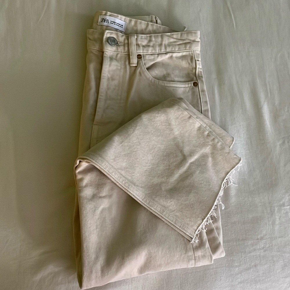 Zara khaki denim straight leg jeans NWOT